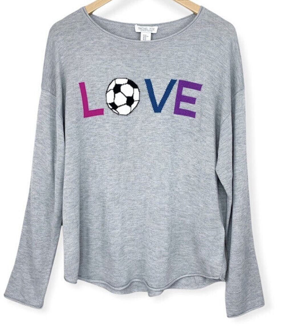 Rachel Zoe Love Soccer Mom Cashmere Sweater Women L Gray Long Sleeve Knit Top